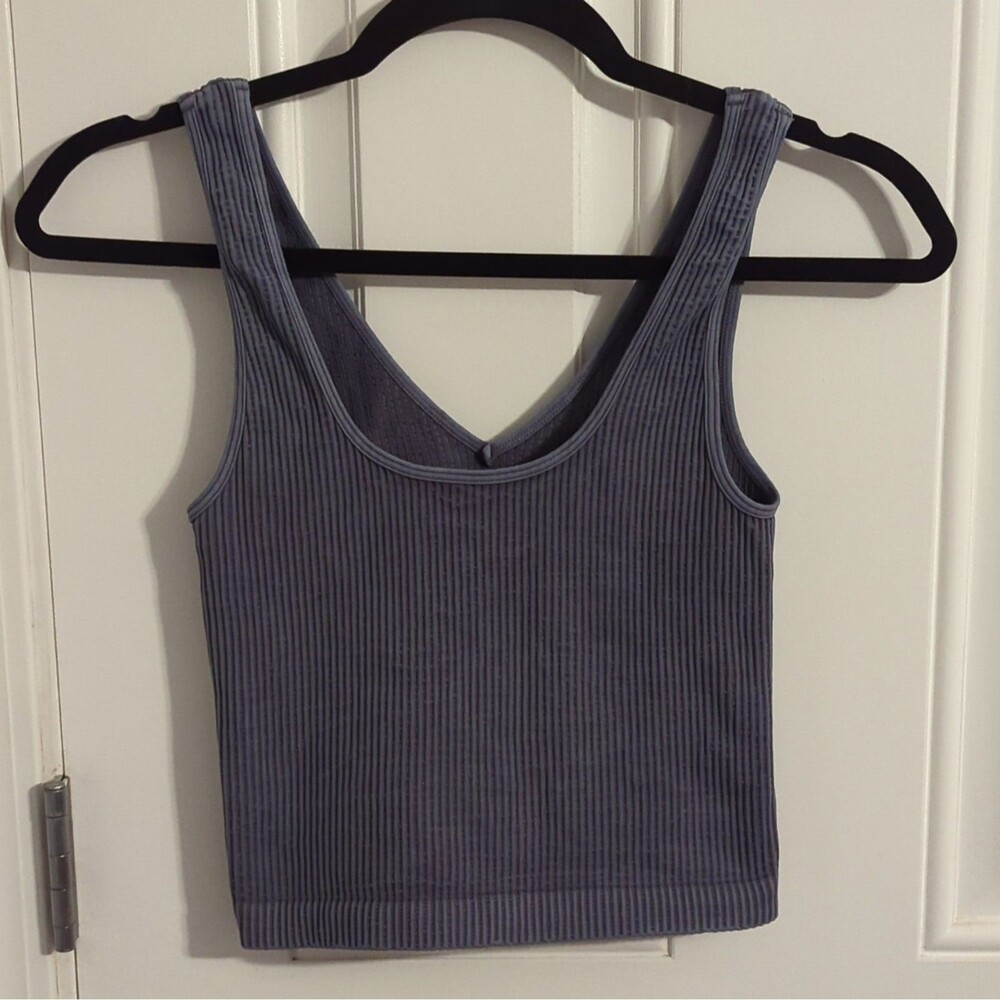 BASIK Women's Blue/Gray Ribbed Reversible Scoop/V Neck Sports Tank - One Size